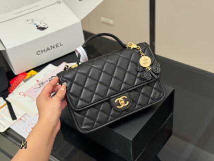 Chanel 25B Vintage Messenger Bag With Small Tag, Handle, Chain Strap