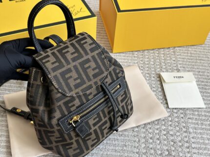 Fendi Replica Edition Calfskin Monogram Backpack With Gold Buckles Charming, Fashionable, Vintage-Inspired