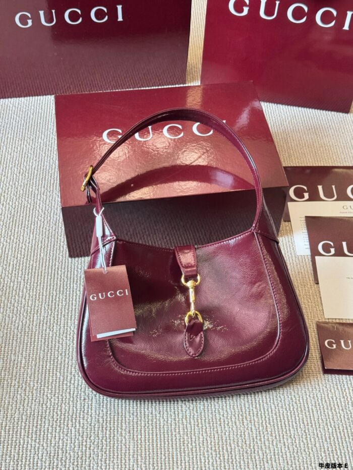 Gucci Jackie 1961 Patent Leather Series Underarm Bag Classic Lock Closure, Genuine Calf Leather Adjustable Shoulder Strap Outfit Essential - Image 1