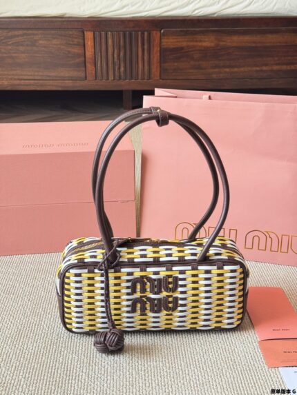 Miu Miu 25Ss Replica Woven Bowling Bag With Vintage Charms In Ultra-Soft Calfskin