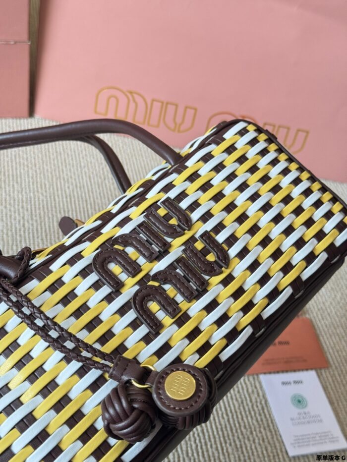 Miu Miu 25Ss Replica Woven Bowling Bag With Vintage Charms In Ultra-Soft Calfskin - Image 3