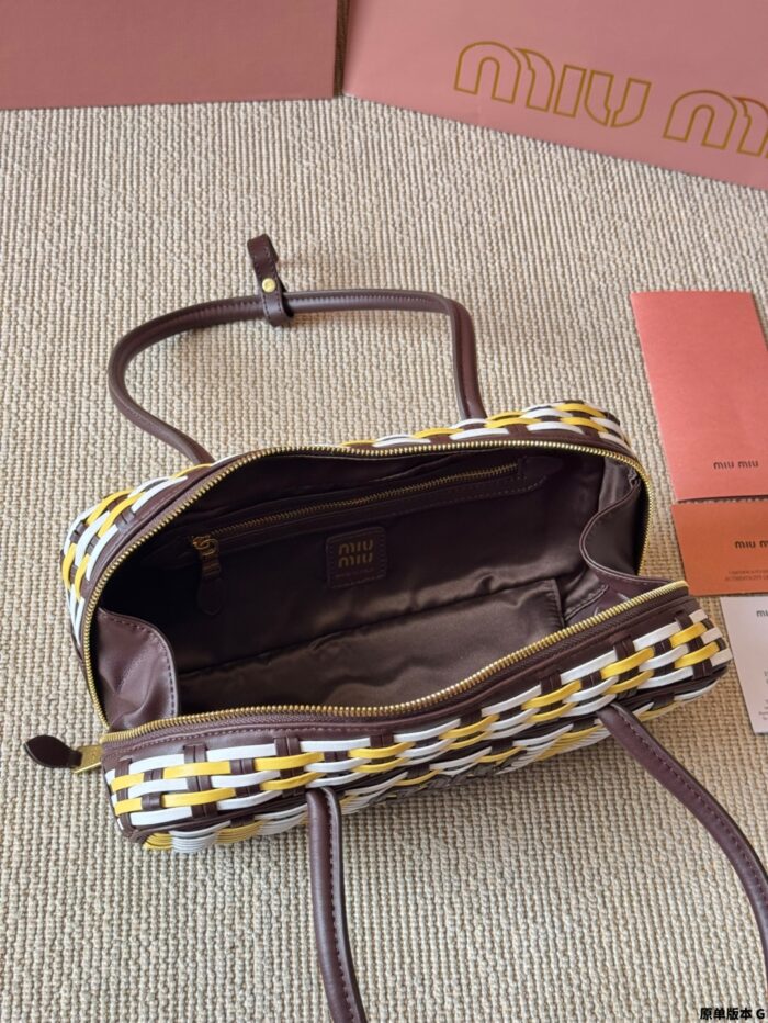 Miu Miu 25Ss Replica Woven Bowling Bag With Vintage Charms In Ultra-Soft Calfskin - Image 9