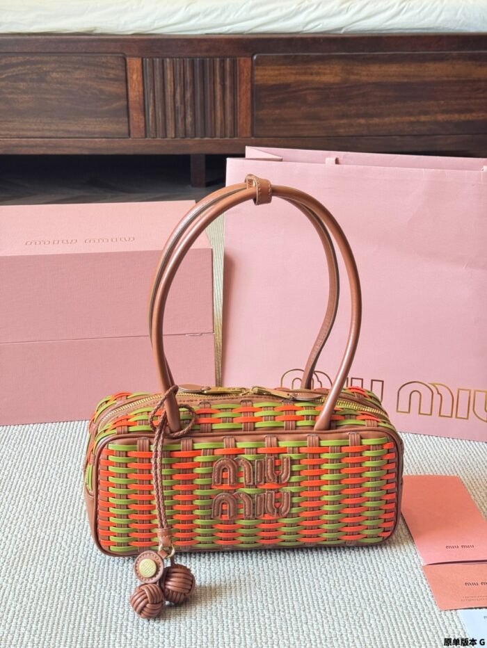 Miu Miu 25Ss Replica Woven Bowling Bag With Vintage Charms In Ultra-Soft Calfskin - Image 10