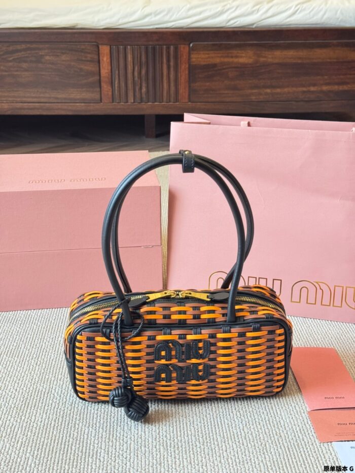 Miu Miu 25Ss Replica Woven Bowling Bag With Vintage Charms In Ultra-Soft Calfskin - Image 12