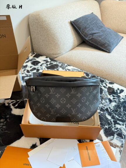 Louis Vuitton Discovery Waist Bag Monogram Eclipse Canvas Adjustable Strap Multiple Pockets