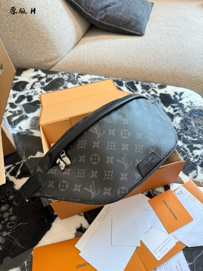 Louis Vuitton Discovery Waist Bag Monogram Eclipse Canvas Adjustable Strap Multiple Pockets - Image 8