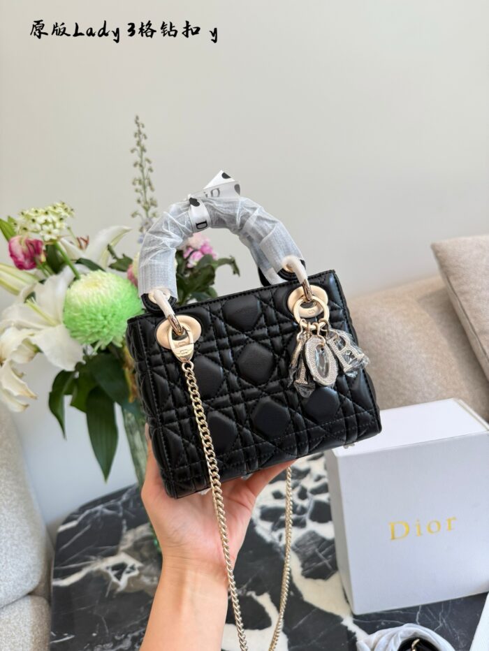 Dior Lady Classic Series Lambskin Mini Size Lady Dior Bag - Four Compartments - Elegant And Versatile - Image 9