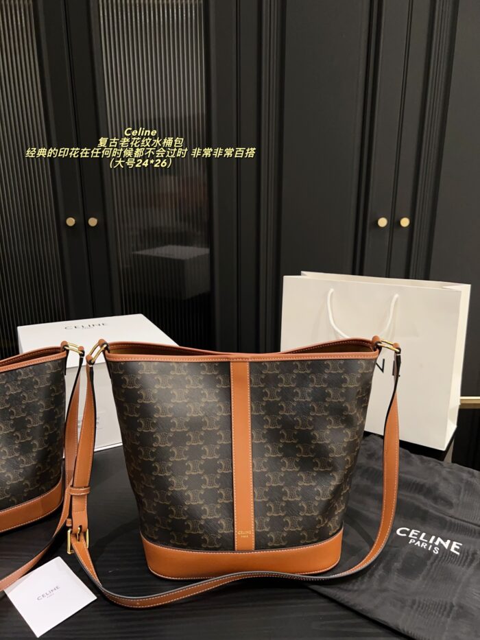 Celine Vintage Floral Print Bucket Bag Cowhide Leather, Lightweight, Versatile, Commuter-Friendly - Image 2