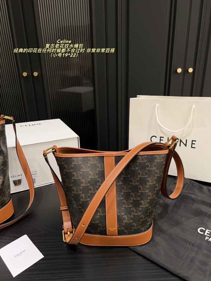 Celine Vintage Floral Print Bucket Bag Cowhide Leather, Lightweight, Versatile, Commuter-Friendly - Image 6