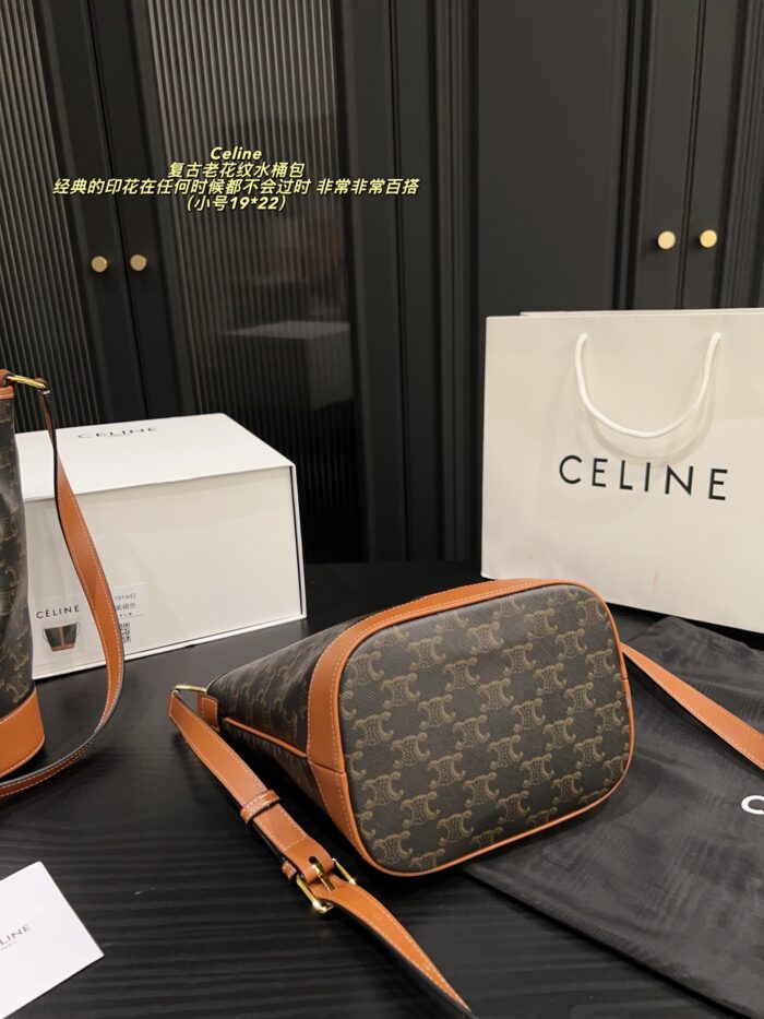Celine Vintage Floral Print Bucket Bag Cowhide Leather, Lightweight, Versatile, Commuter-Friendly - Image 8