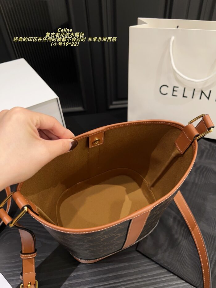 Celine Vintage Floral Print Bucket Bag Cowhide Leather, Lightweight, Versatile, Commuter-Friendly - Image 9