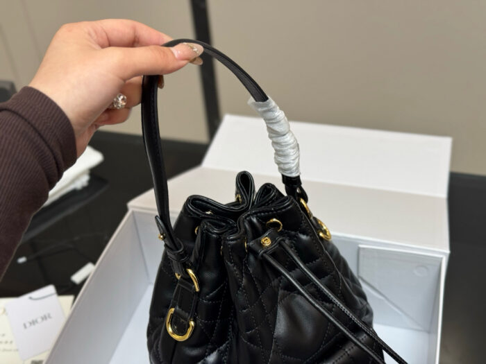 Dior Caro Bucket Bag Diamond Quilting Cd Clasp Adjustable Shoulder Strap Compact And Lightweight - Image 3