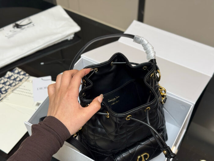 Dior Caro Bucket Bag Diamond Quilting Cd Clasp Adjustable Shoulder Strap Compact And Lightweight - Image 4