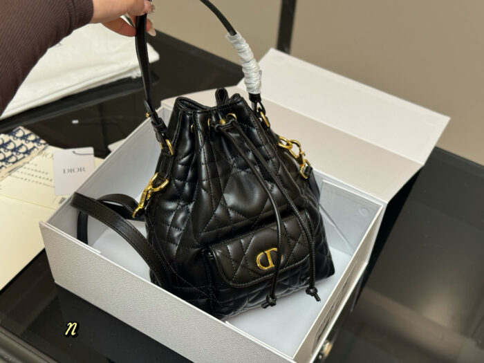 Dior Caro Bucket Bag Diamond Quilting Cd Clasp Adjustable Shoulder Strap Compact And Lightweight - Image 5