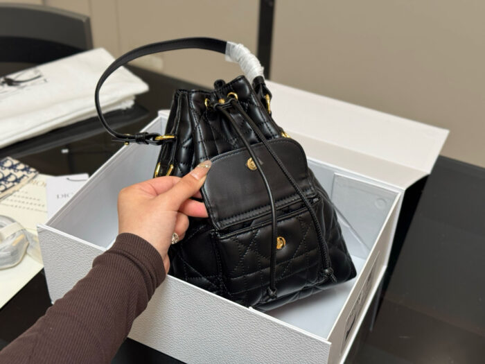 Dior Caro Bucket Bag Diamond Quilting Cd Clasp Adjustable Shoulder Strap Compact And Lightweight - Image 6