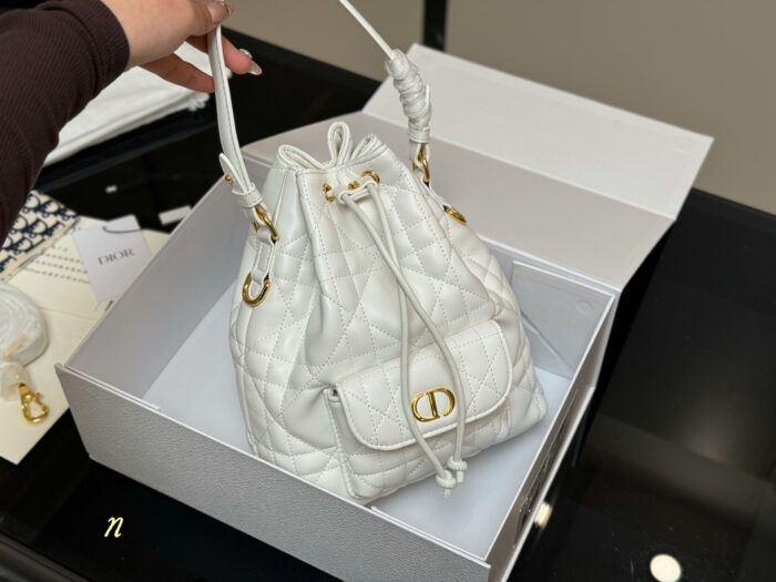 Dior Caro Bucket Bag Diamond Quilting Adjustable Shoulder Strap Compact And Lightweight - Image 2
