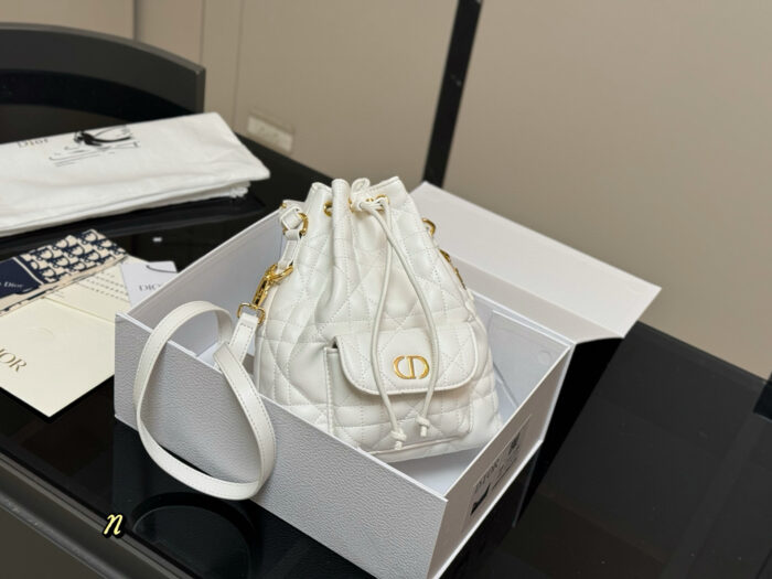Dior Caro Bucket Bag Diamond Quilting Adjustable Shoulder Strap Compact And Lightweight - Image 5