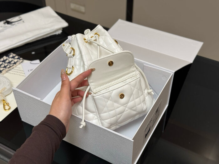 Dior Caro Bucket Bag Diamond Quilting Adjustable Shoulder Strap Compact And Lightweight - Image 6