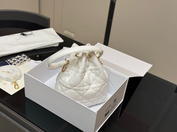Dior Caro Bucket Bag Diamond Quilting Adjustable Shoulder Strap Compact And Lightweight - Image 8
