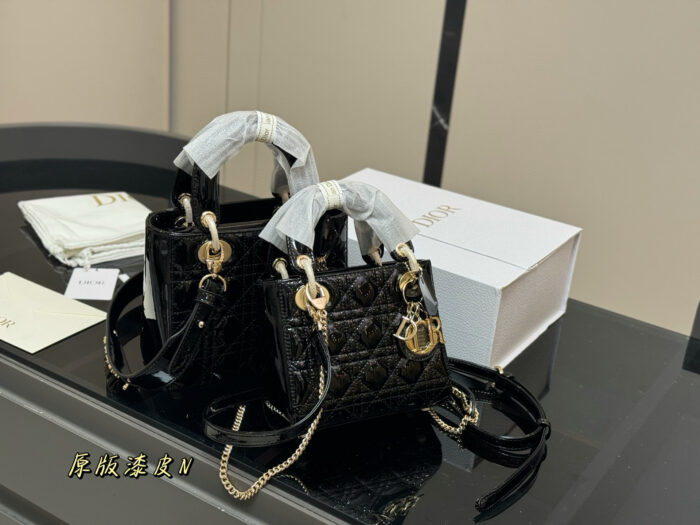 Dior Lady Dior Patent Leather Premium Edition Upgraded Handbag With Foldable Box - Image 1
