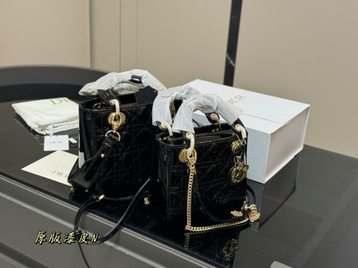 Dior Lady Dior Patent Leather Premium Edition Upgraded Handbag With Foldable Box - Image 9