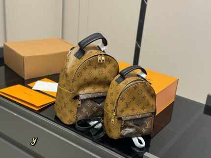 Louis Vuitton Palm Springs Backpack Raised Top Handle Calfskin Shoulder Straps With Uniform Stitching