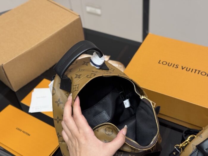Louis Vuitton Palm Springs Backpack Raised Top Handle Calfskin Shoulder Straps With Uniform Stitching - Image 4
