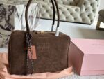Miu Miu Bowling Bag Briefcase Authentic Fabric Soft Leather Cotton Lining Can Be Hand-Carried Or Worn Crossbody