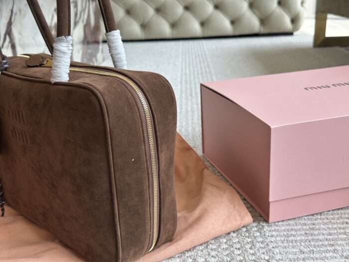 Miu Miu Bowling Bag Briefcase Authentic Fabric Soft Leather Cotton Lining Can Be Hand-Carried Or Worn Crossbody - Image 3