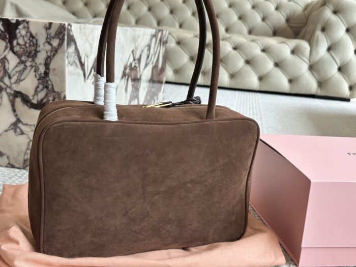 Miu Miu Bowling Bag Briefcase Authentic Fabric Soft Leather Cotton Lining Can Be Hand-Carried Or Worn Crossbody - Image 4