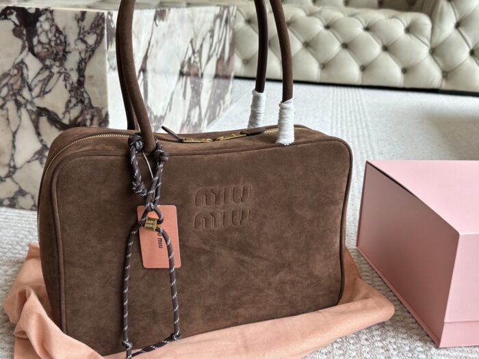 Miu Miu Bowling Bag Briefcase Authentic Fabric Soft Leather Cotton Lining Can Be Hand-Carried Or Worn Crossbody - Image 7