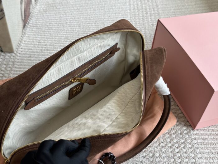 Miu Miu Bowling Bag Briefcase Authentic Fabric Soft Leather Cotton Lining Can Be Hand-Carried Or Worn Crossbody - Image 9