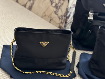 Prada Vintage Hobo Underarm Bag Nylon Chain Bag As Seen On Zhu Zhu Minimalist And Sophisticated Nylon Construction Ensures Lightweight, Durable And Easy-Care