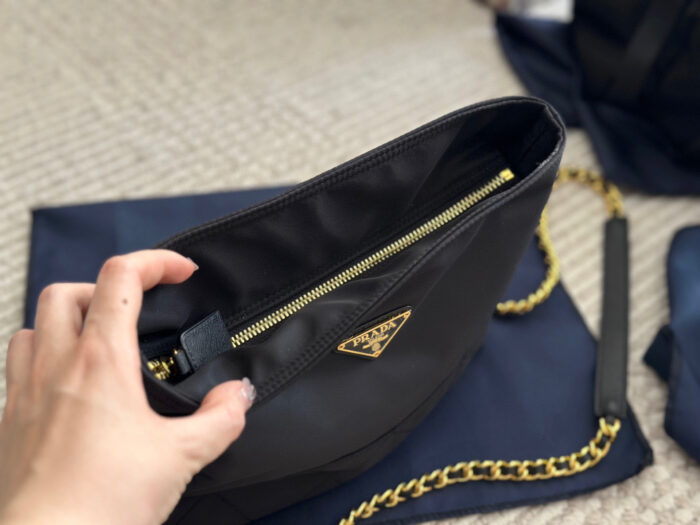 Prada Vintage Hobo Underarm Bag Nylon Chain Bag As Seen On Zhu Zhu Minimalist And Sophisticated Nylon Construction Ensures Lightweight, Durable And Easy-Care - Image 3