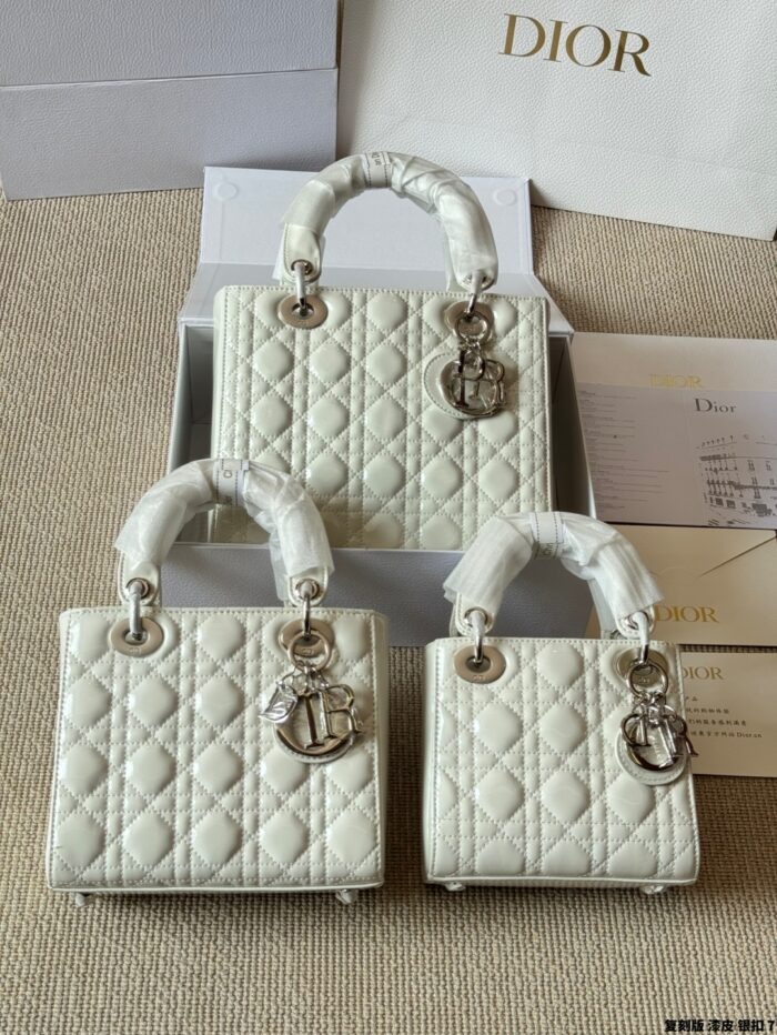 Dior Lady Patent Leather Silver Buckle Adjustable Strap Handbag - Image 1