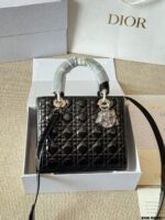 Dior Lady Patent Leather Silver Buckle Lambskin Handbag With Adjustable Shoulder Strap - Image 2