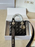 Dior Lady Patent Leather Silver Buckle Lambskin Handbag With Adjustable Shoulder Strap - Image 3