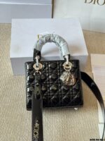 Dior Lady Patent Leather Silver Buckle Lambskin Handbag With Adjustable Shoulder Strap - Image 5