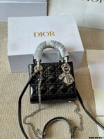 Dior Lady Patent Leather Silver Buckle Lambskin Handbag With Adjustable Shoulder Strap - Image 6