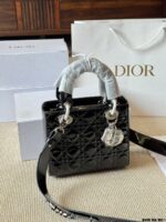 Dior Lady Patent Leather Silver Buckle Lambskin Handbag With Adjustable Shoulder Strap - Image 7
