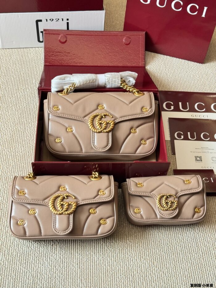 Gucci Gg Marmont Sheepskin Quilted Double G Rivet Slide Chain Shoulder Bag - Image 2