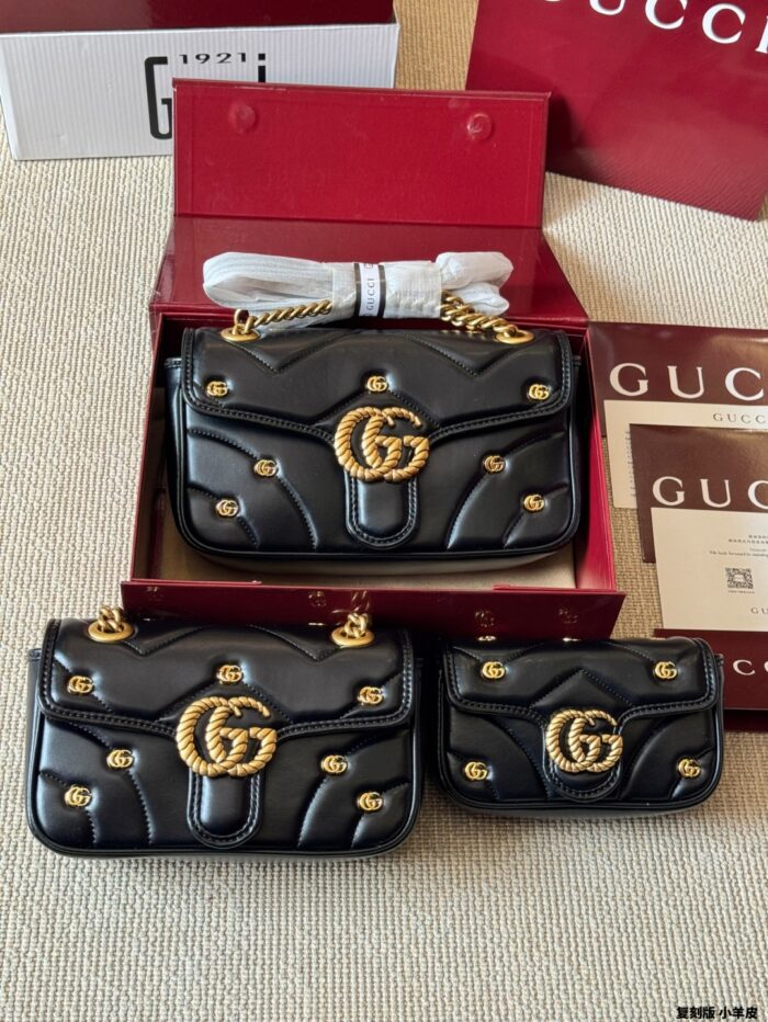 Gucci Gg Marmont Replica Lambskin Quilted V-Shaped Leather Double G Rivet Shoulder Bag - Image 1