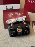 Gucci Gg Marmont Replica Lambskin Quilted V-Shaped Leather Double G Rivet Shoulder Bag - Image 5