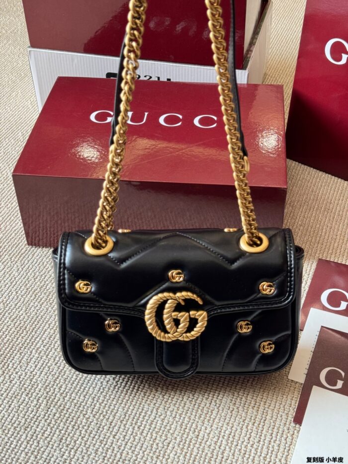 Gucci Gg Marmont Replica Lambskin Quilted V-Shaped Leather Double G Rivet Shoulder Bag - Image 9