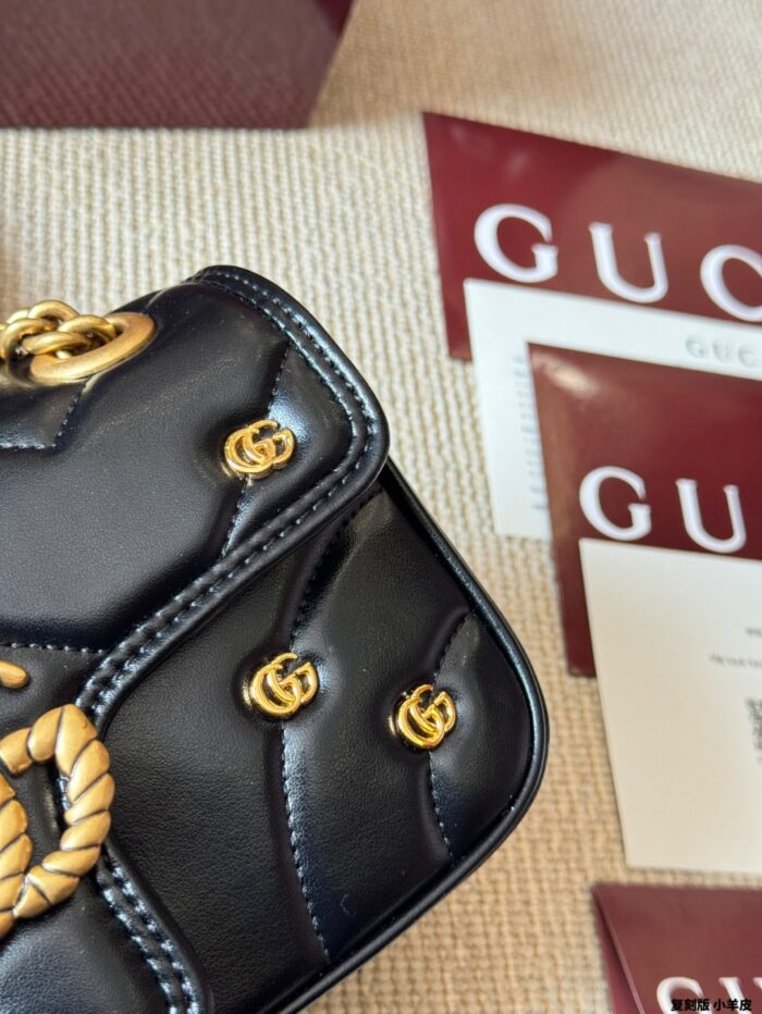 Gucci Gg Marmont Replica Lambskin Quilted V-Shaped Leather Double G Rivet Shoulder Bag - Image 10