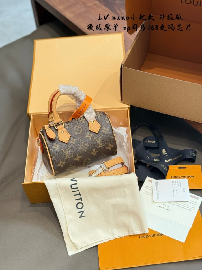 Louis Vuitton Speedy Nano Monogram Mini Cushion Bag Upgraded 163-Code Chip Adjustable Shoulder Strap For Crossbody Or Shoulder Carry - Image 9