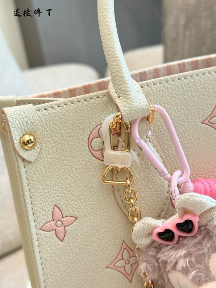 Louis Vuitton Onthego Collection May New Release: Cream Strawberry Tote Bag Classic Silhouette With Integrated Charm Carry By Hand, Shoulder Or Crossbody - Image 4