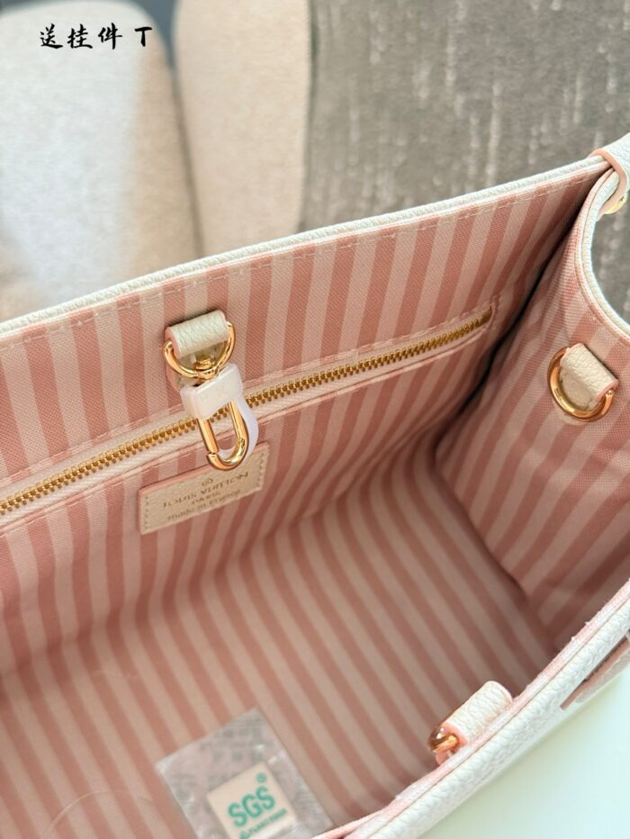 Louis Vuitton Onthego Collection May New Release: Cream Strawberry Tote Bag Classic Silhouette With Integrated Charm Carry By Hand, Shoulder Or Crossbody - Image 5