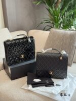 Chanel 22K Lacquered Leather Backpack - Black & Gold Vintage School Style