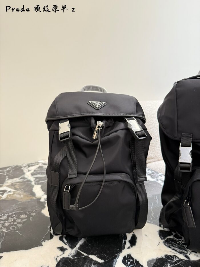 Prada Re-Nylon Backpack Recycled Nylon Leather Handle Multi-Pocket Versatile Design - Image 2